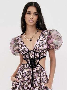 NWT For Love & Lemons Madison Flower Print Midi Dress